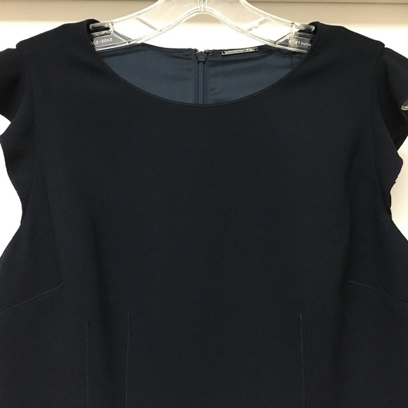 NWT $368 ELIE TAHARI NAVY STEFANA RUFFLE SLEEVE SHIFT DRESS Sz 10 - Picture 4 of 12